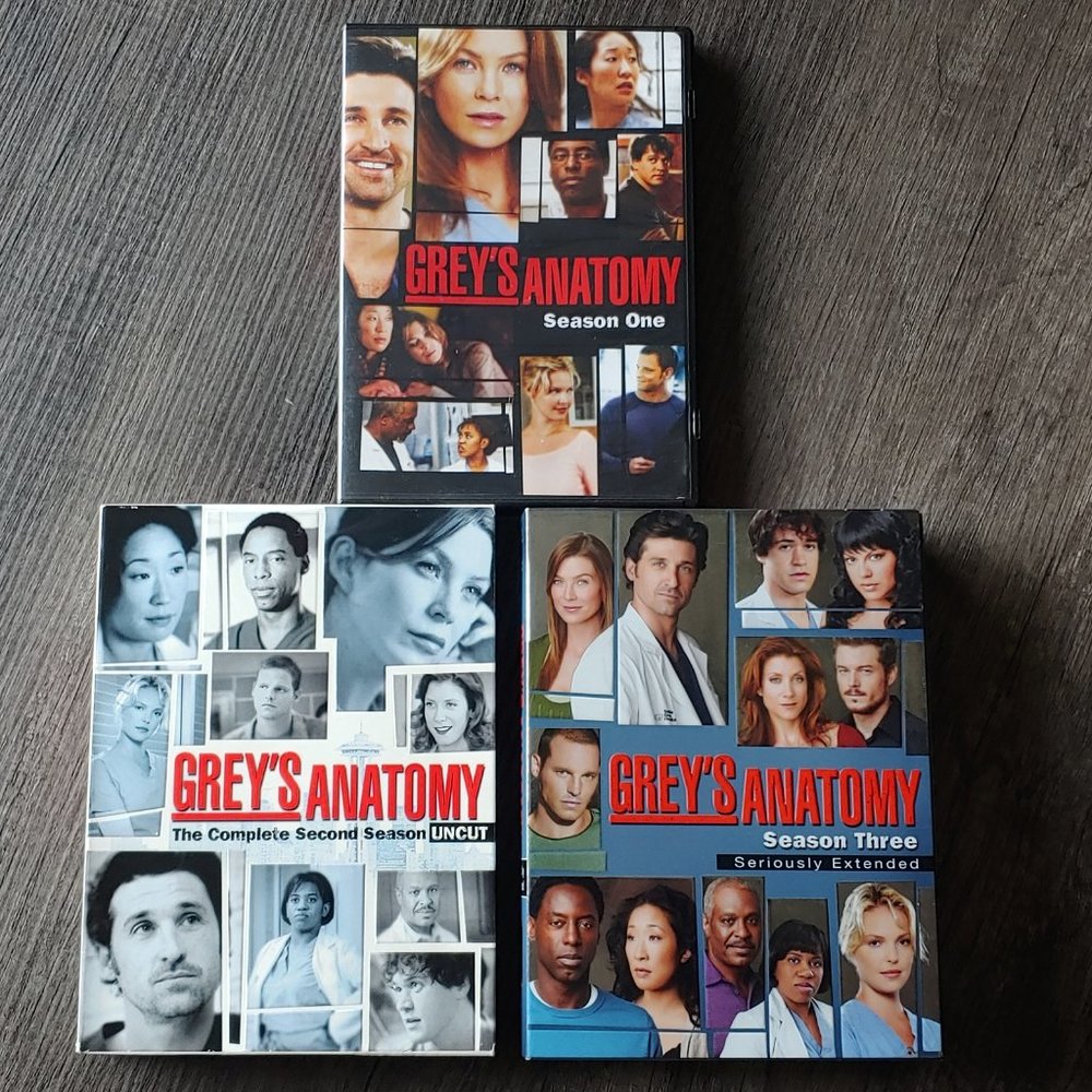 Grey's Anatomy Seasons 1-3 Collection. 15 DVD Set contains 44 Hours of content.